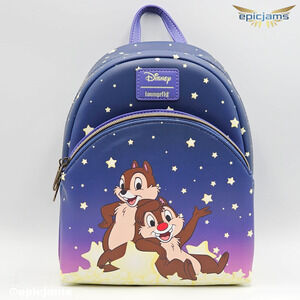 Loungefly Disney Chip 'N' Dale Stars Blue Purple Mini Backpack Bag New